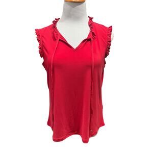 Tommy Hilfiger Women's Red Sleeveless Blouse with Ruffled Tie Front SIZE Large